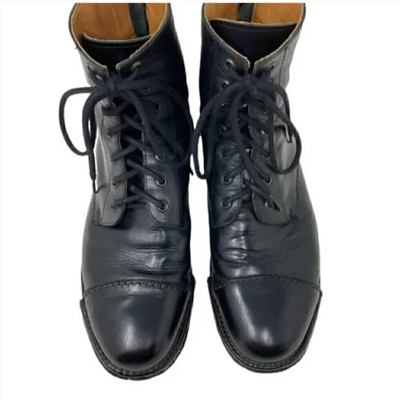Bed Stu Dugas Laurel Black Leather Cap Toe Lace Up Rear Zip Ankle Boots Size 9.5